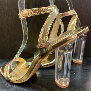 Metallic Gold Single Sole Clear Thick High Heels